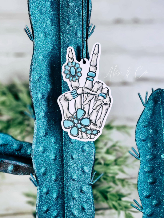 Skeleton Turquoise Hand Hardboard Car Freshie - Forest